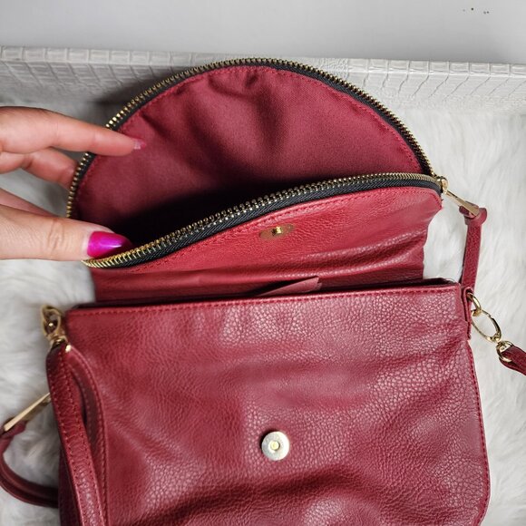 Under One Sky crimson faux leather crossbody hobo bag - Picture 5 of 10
